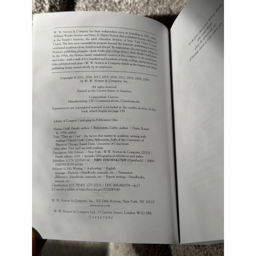 They Say/I Say With Readings‎ 5th Edition Graff Writing Textbook With Code